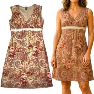 Vintage Floral Babydoll Dress Womens S Paisley Y2K Retro Feminine Dark‎ Romantic